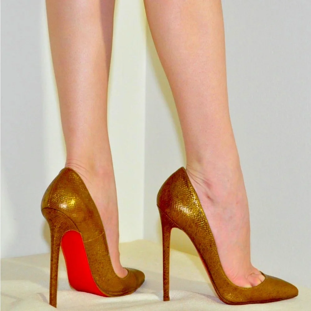 Christian Louboutin Bronze Karung Reptile Pigalle 120 Size 37 - Picture 2 of 9